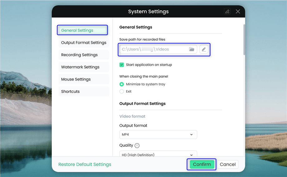 Change Save Path on Windows