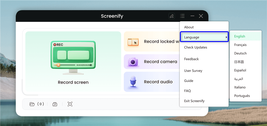 Switch Language in Screenify