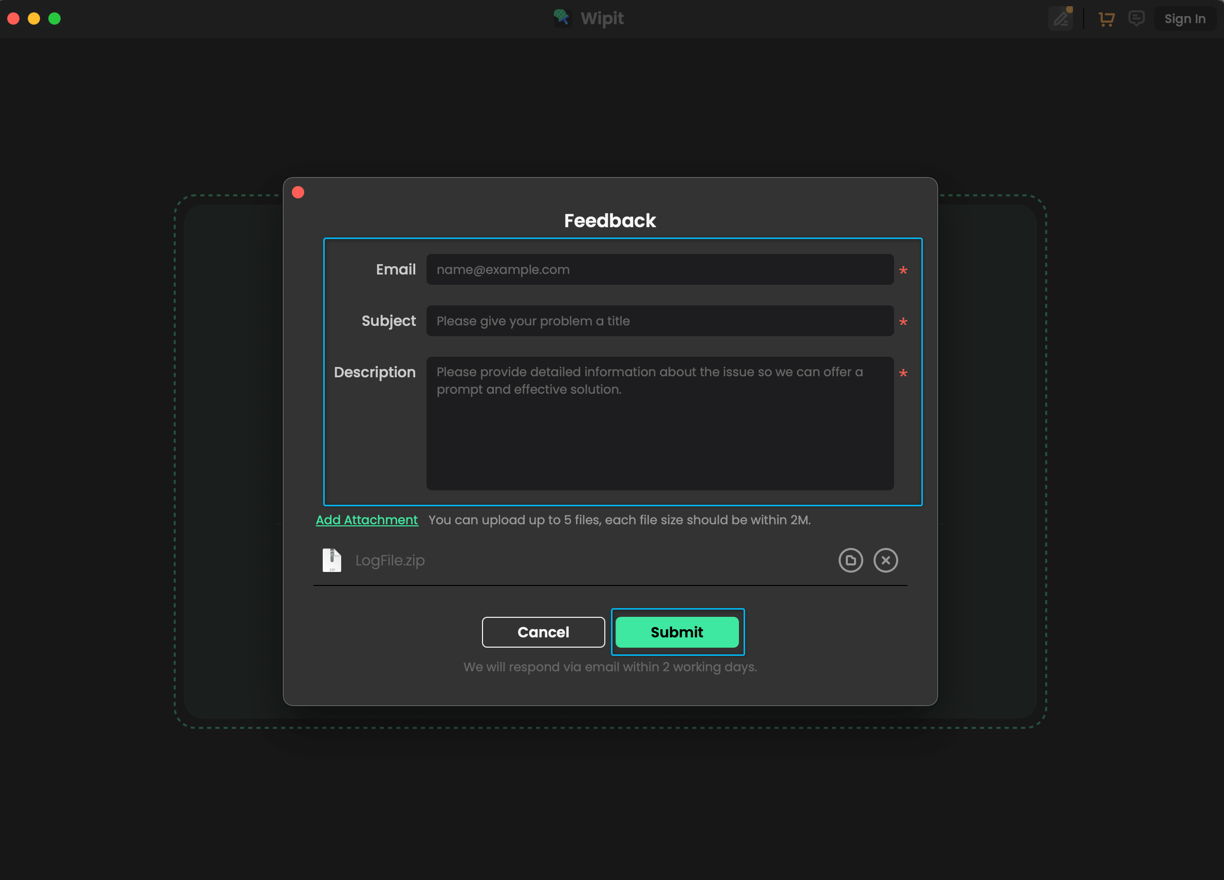 How to Send Log File via Wipit