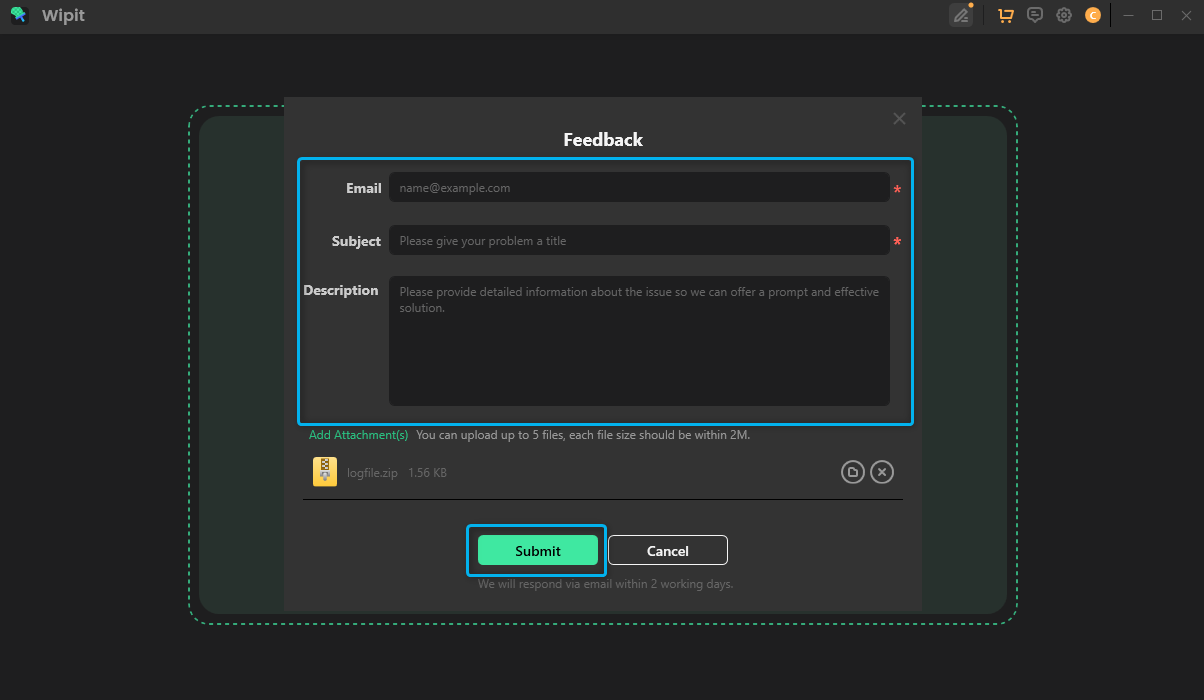How to Send the Log File via Wipit