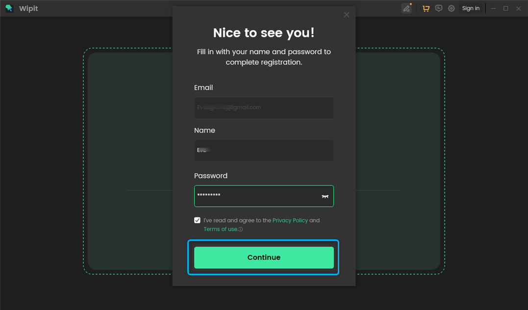 Click Continue Button