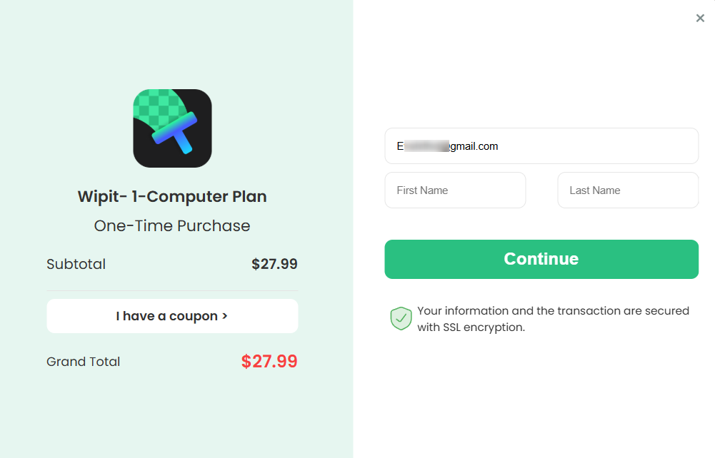 Enter the Sign-up Email onto the See Pricing Chekout Page