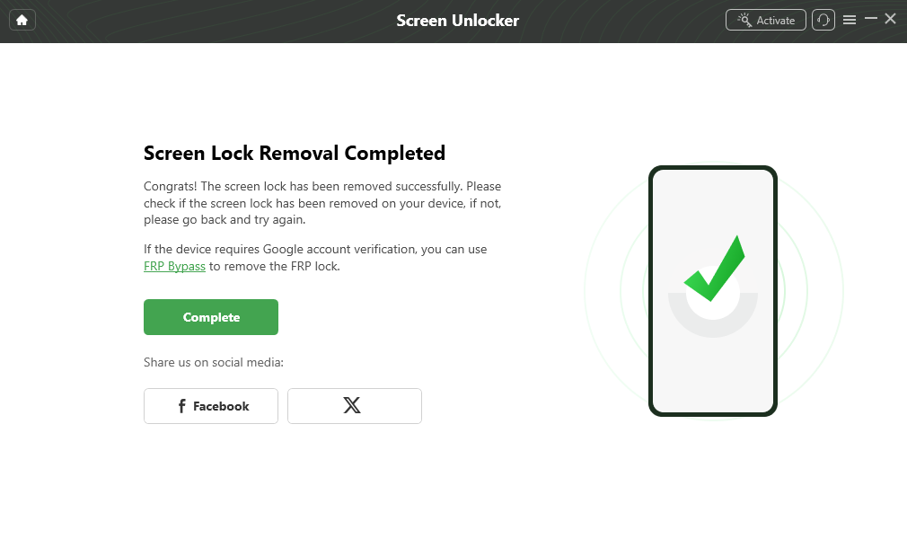 Remove Screen Lock Successfully