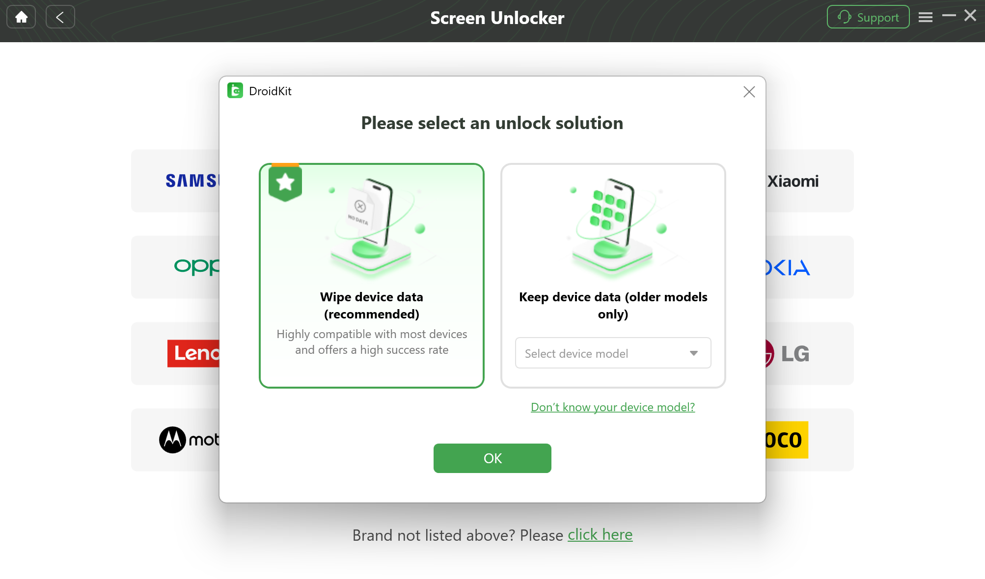 Choose Wipe Device Data Option