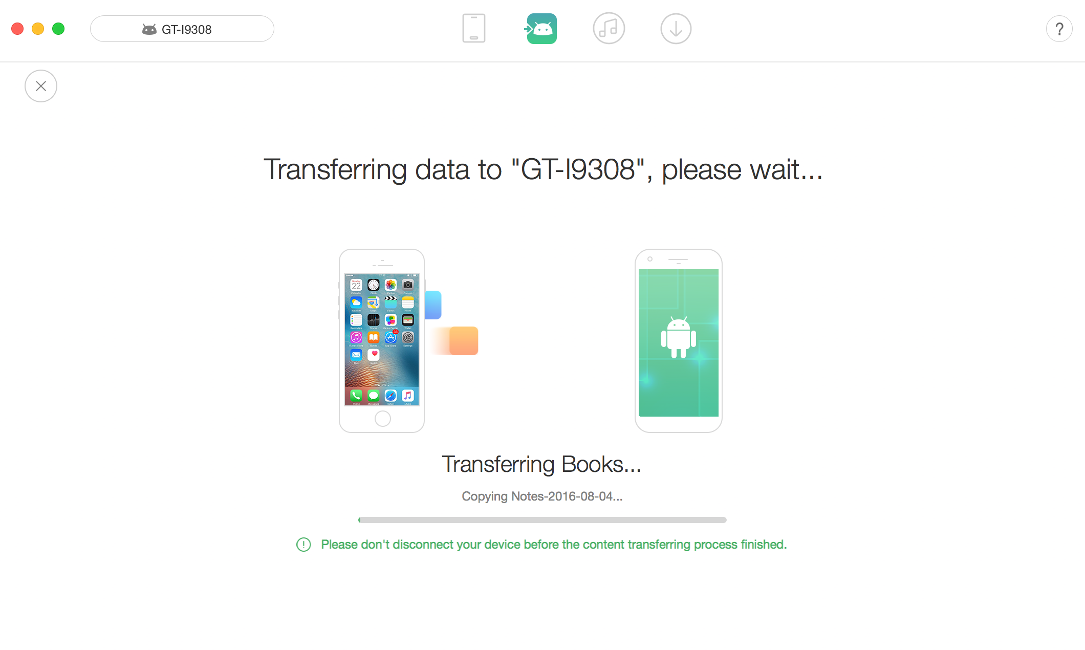 Transferring data from iOS device to Android Device