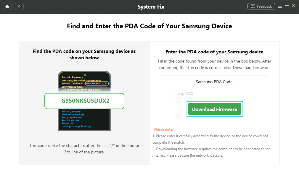 Find And Enter the PDA Code of Your Samsung Device