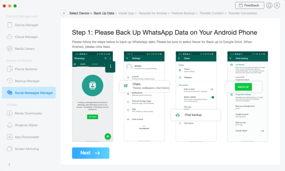Back up WhatsApp on Android Device