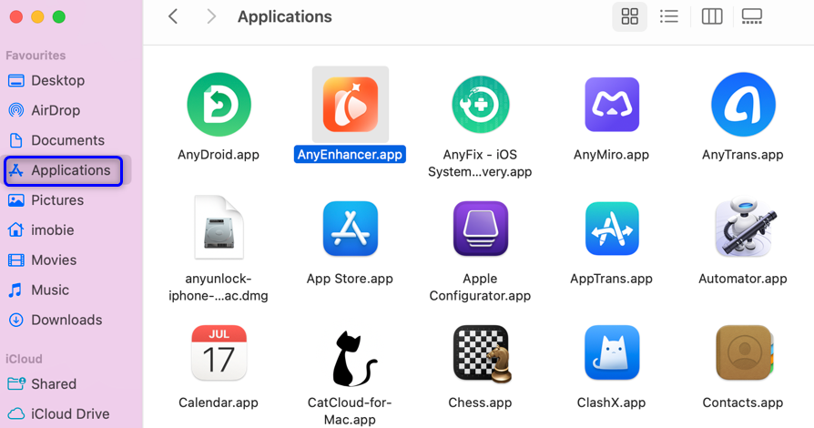 Click Applications and Locate AnyEnhancer