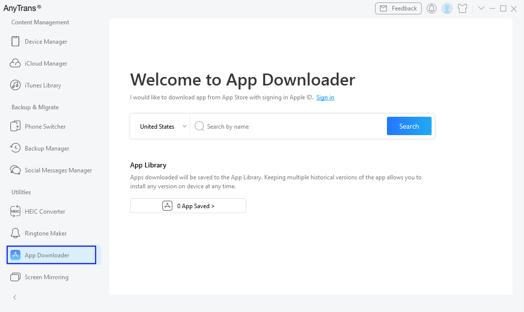 App Downloader option to Manage Apps