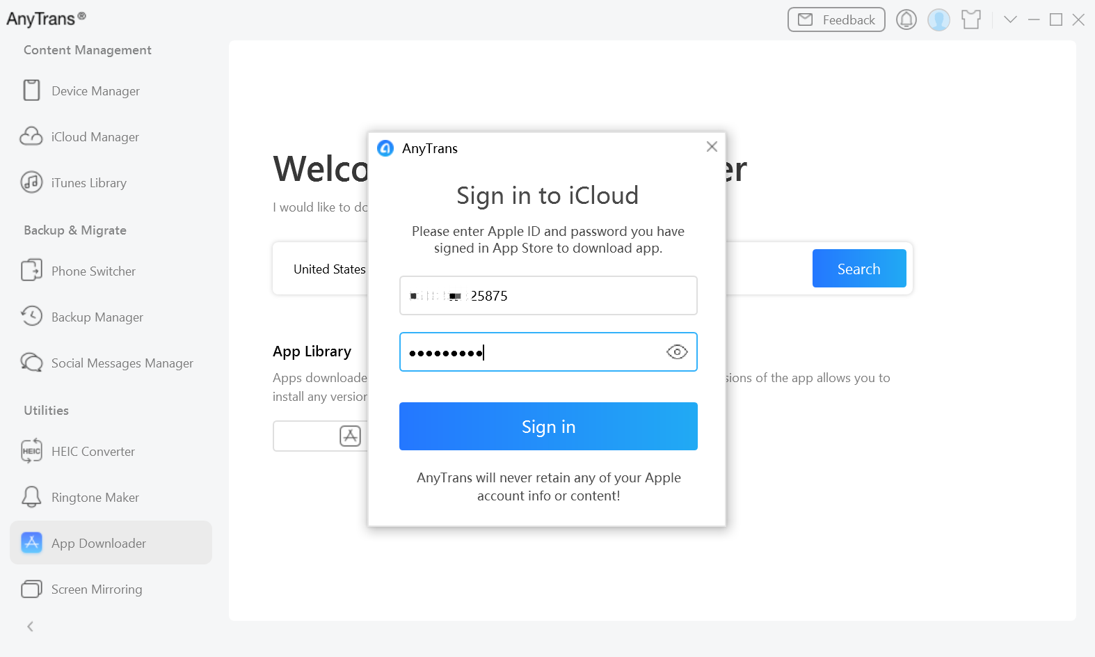 Enter Apple ID and the Password toSign in App Store
