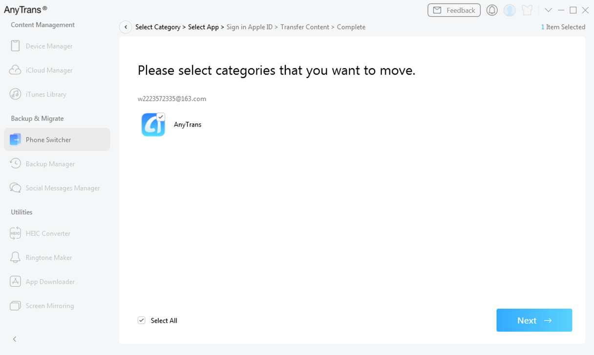 Select Apps to Transfer