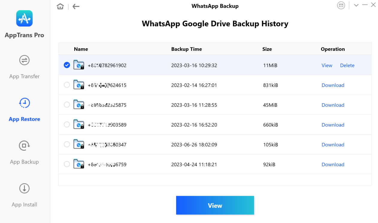 Select WhatsApp Data from Google Drive Backup