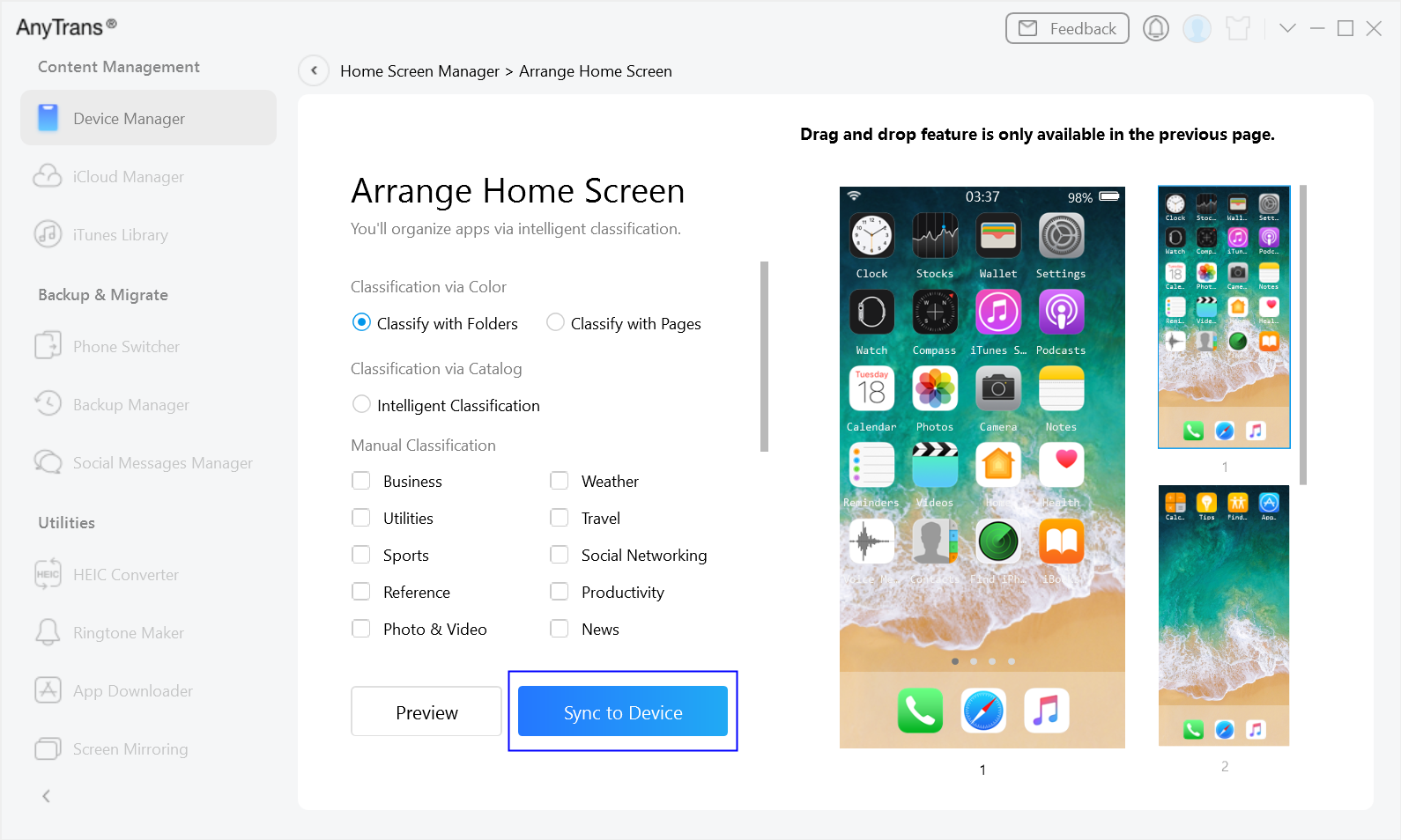 Sync the Home Screen to Your Device