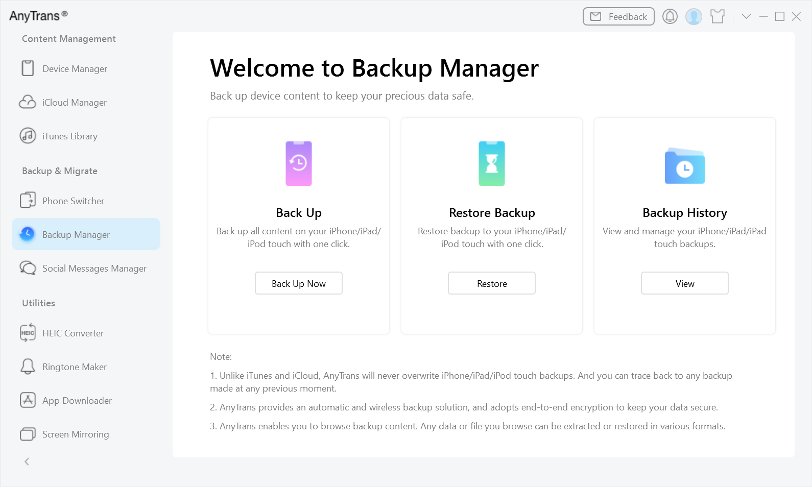 Choose Backup Manager Option