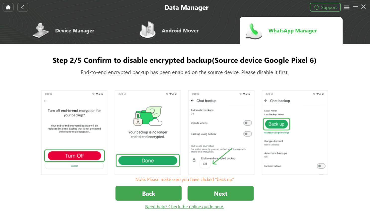 Continue to  Disable End-to-End Encrypted Backup