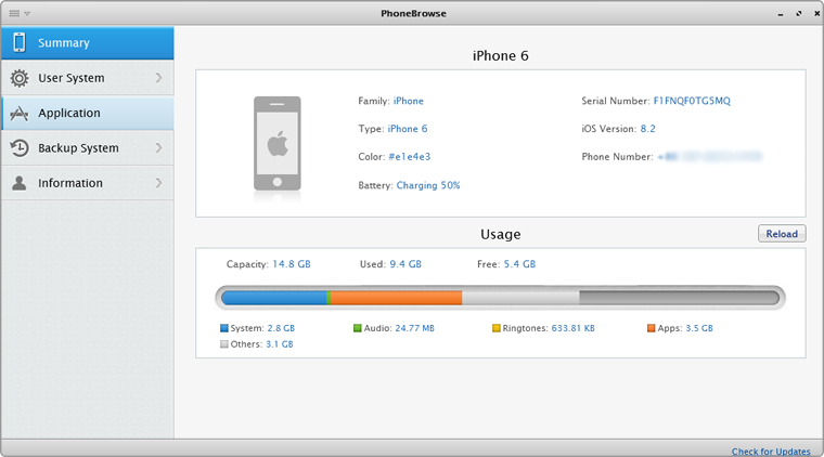 The main interface of PhoneBrowse