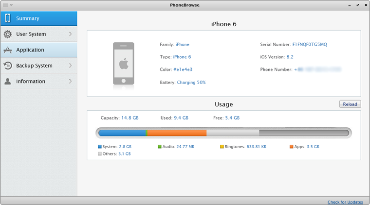 The main interface of PhoneBrowse