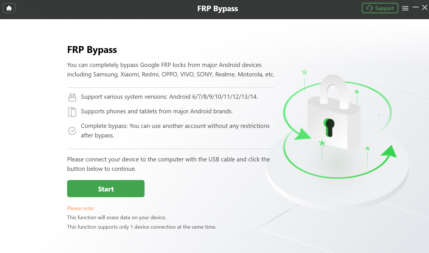 Click “Start”Button to Bypass FRP Lock
