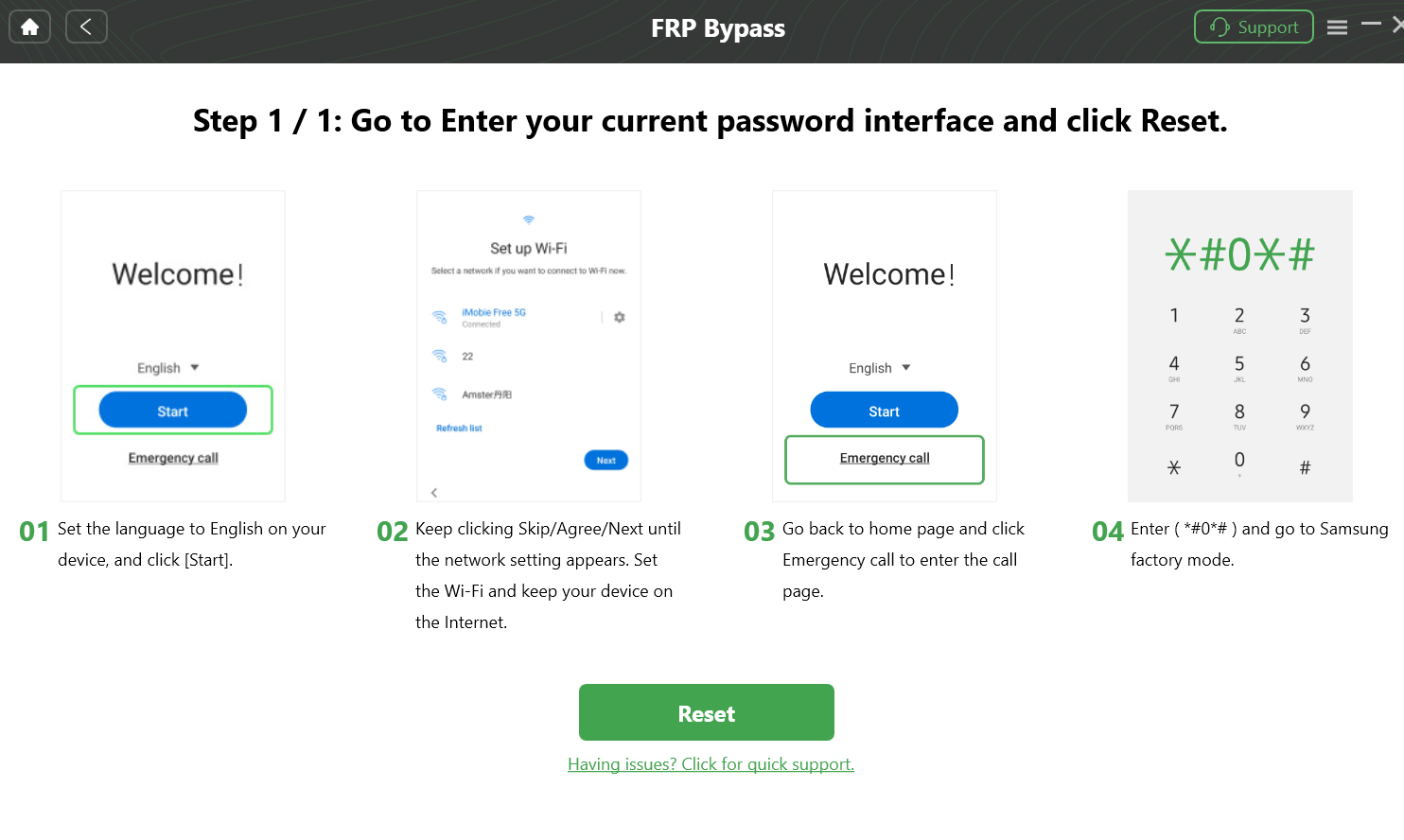 Go to Enter your Current Password Interface and Click Reset