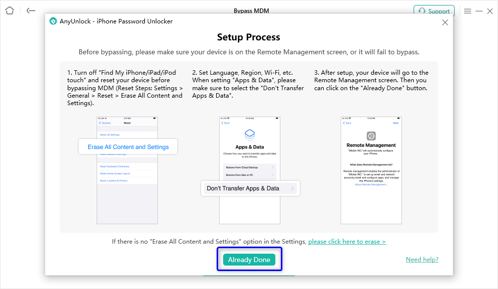 Click the Already Done Button