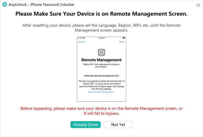 Make Sure MDM Remote Management Screen