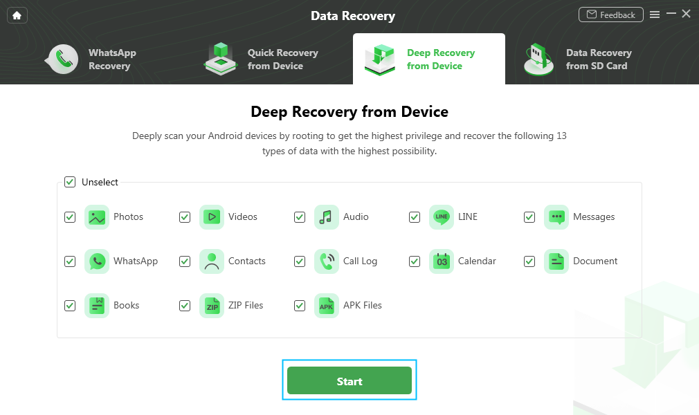 Select Data to Launch Deep Recovery