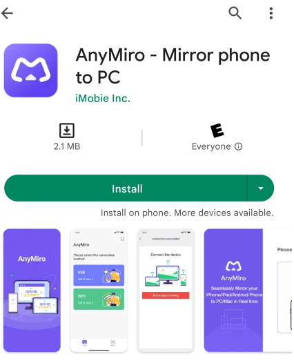 Choose AnyMiro and Tap Install