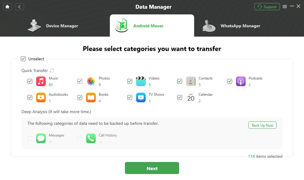 Select Category You Want to Transfer