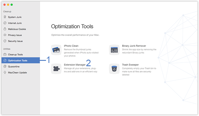 Select Extension Manager Function