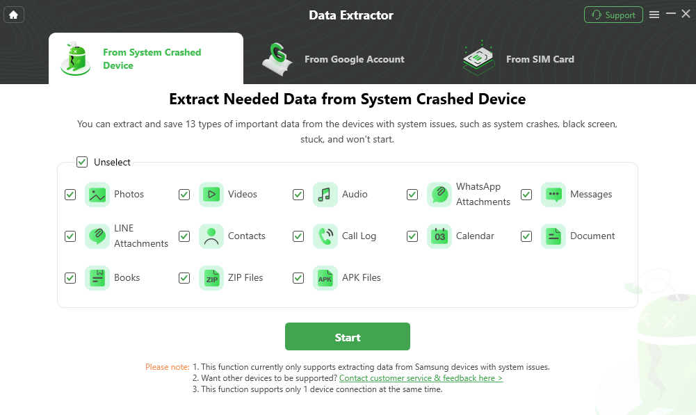 Select Data to Extract from System Crashed Device