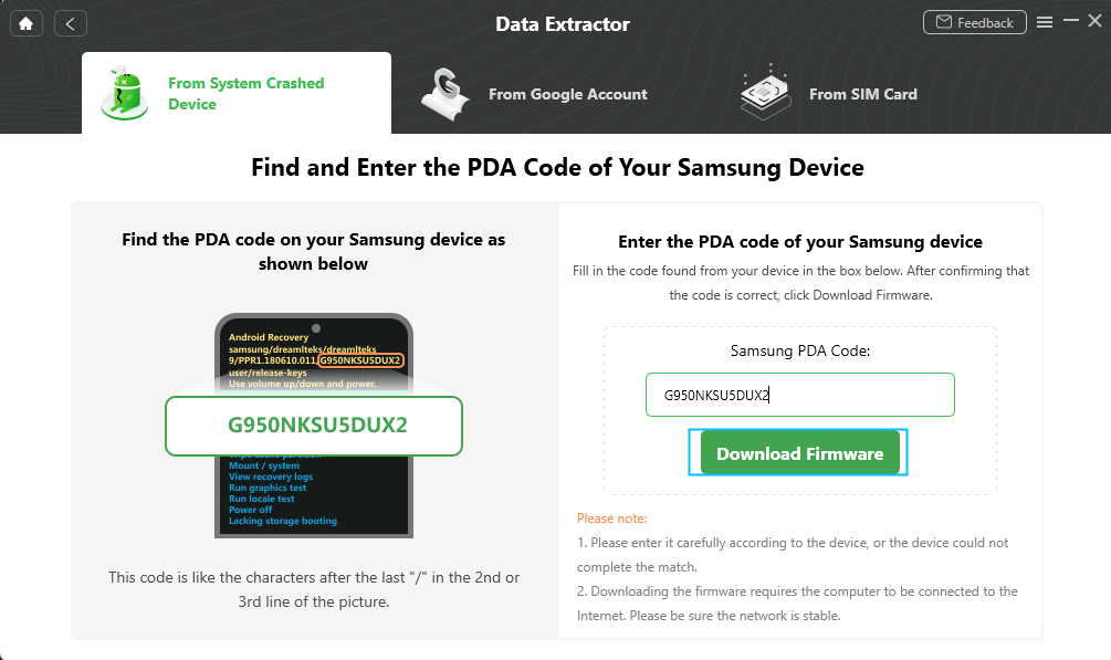 Find And Enter the PDA Code of Your Samsung Device Manually