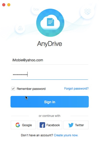 Signing in AnyDrive