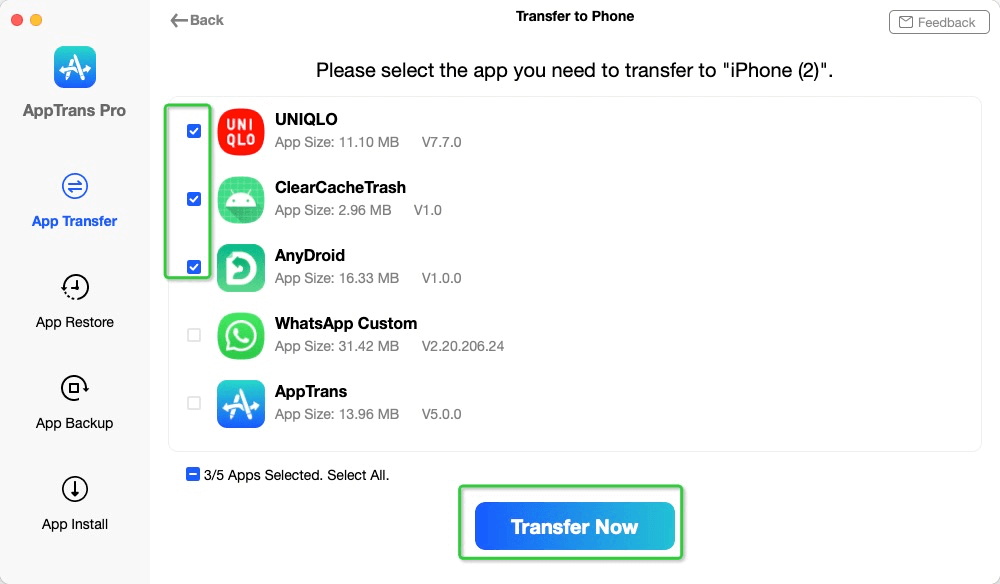 Select Apps to Transfer