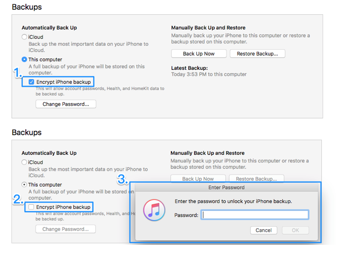 How to Remove Encrypted iPhone Backup Option in iTunes- Step 3