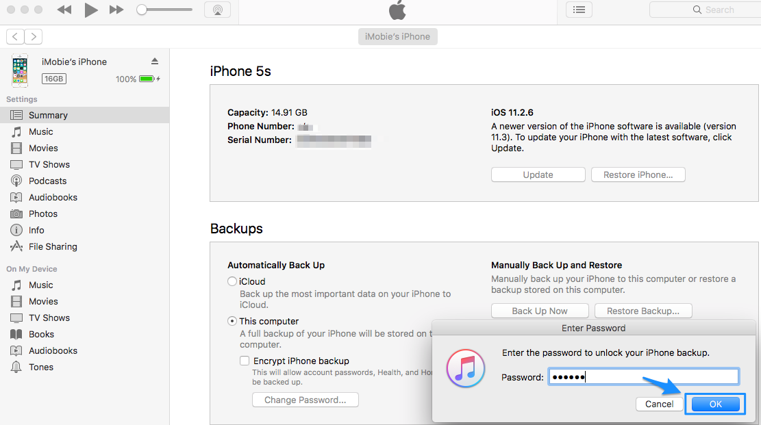 How to Remove Encrypted iPhone Backup Option in iTunes- Step 4