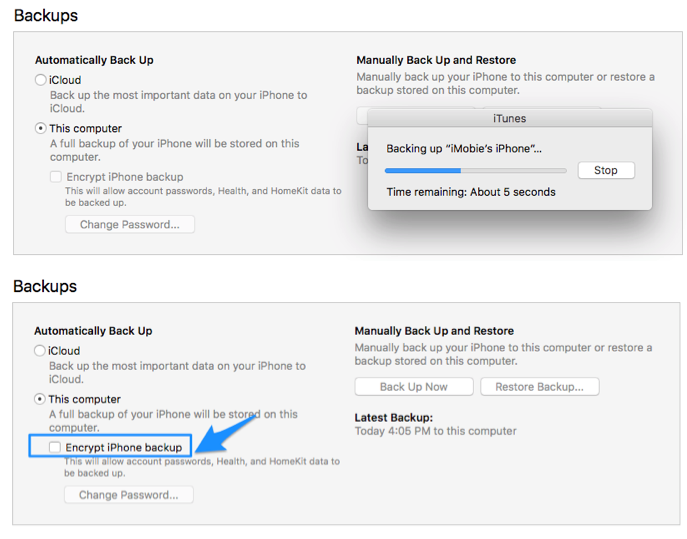 How to Remove Encrypted iPhone Backup Option in iTunes- Step 5