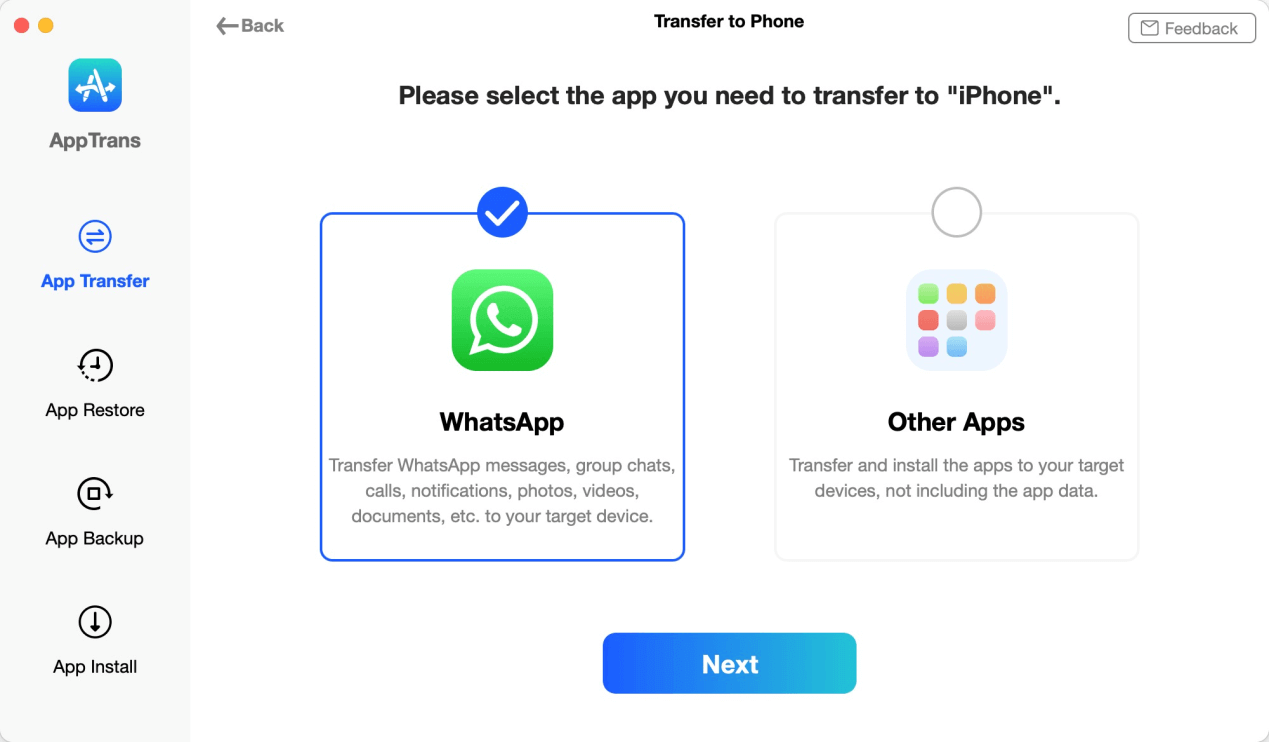 Select WhatsApp to Transfer to iPhone