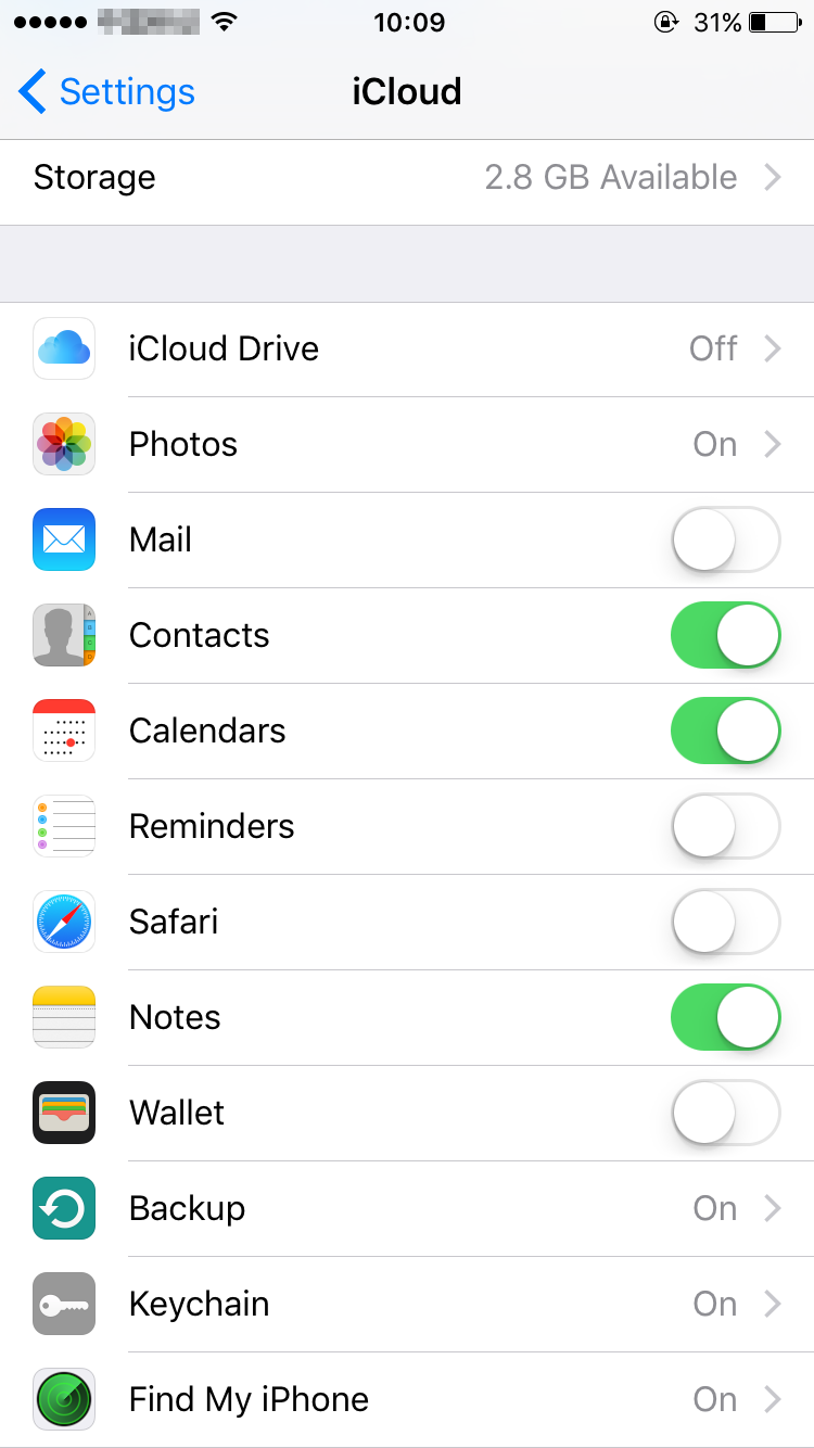 iCloud Settings Option