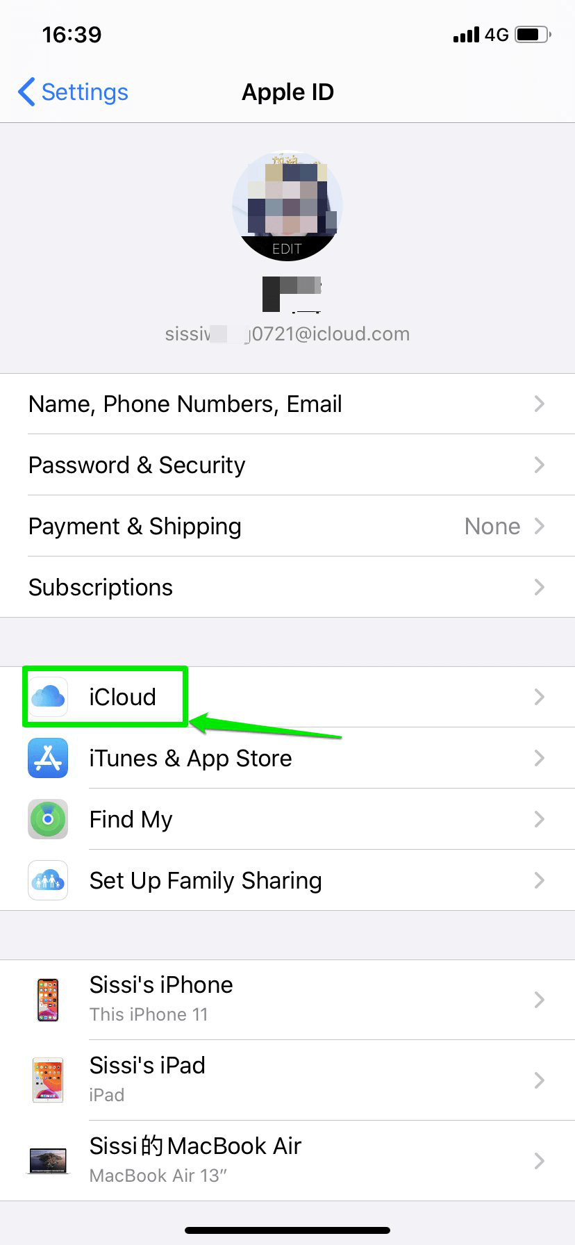 Tap iCloud