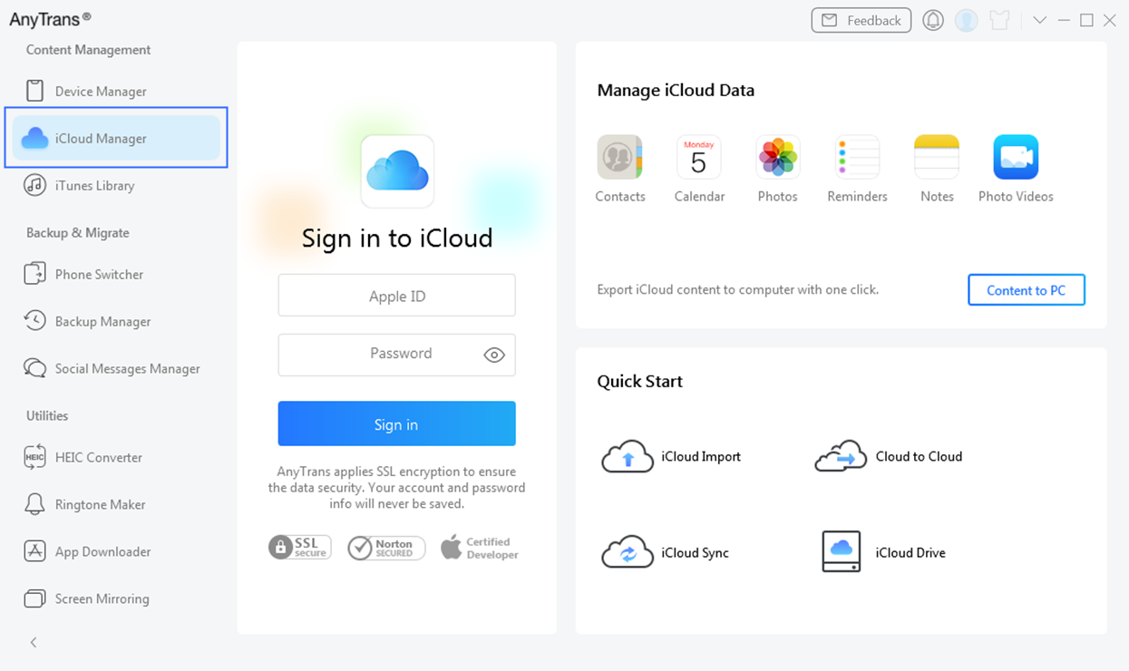  iCloud Manager Interface