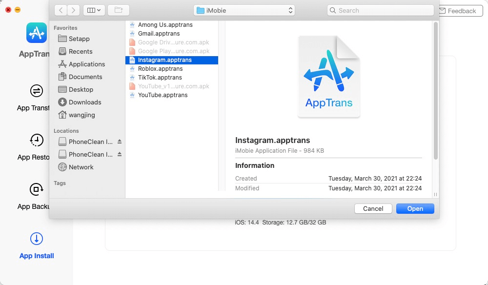 Select the App File to Install