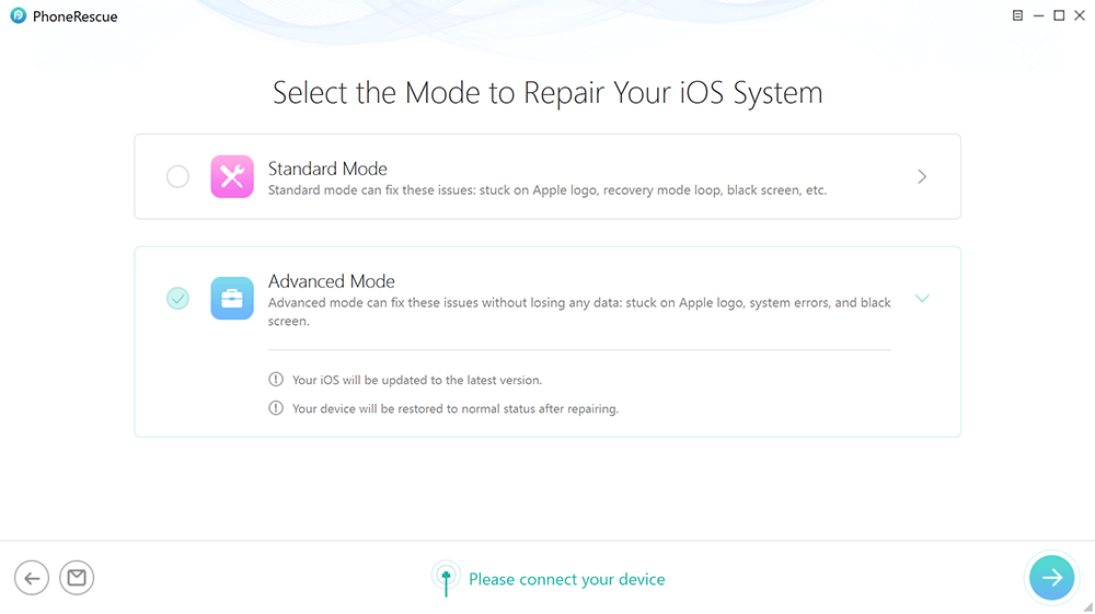 Please Select Advanced Mode to Repair Your iOS Device