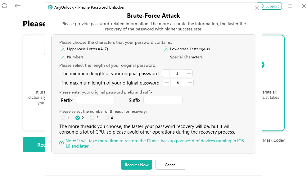 Select the Mode to Recover Password