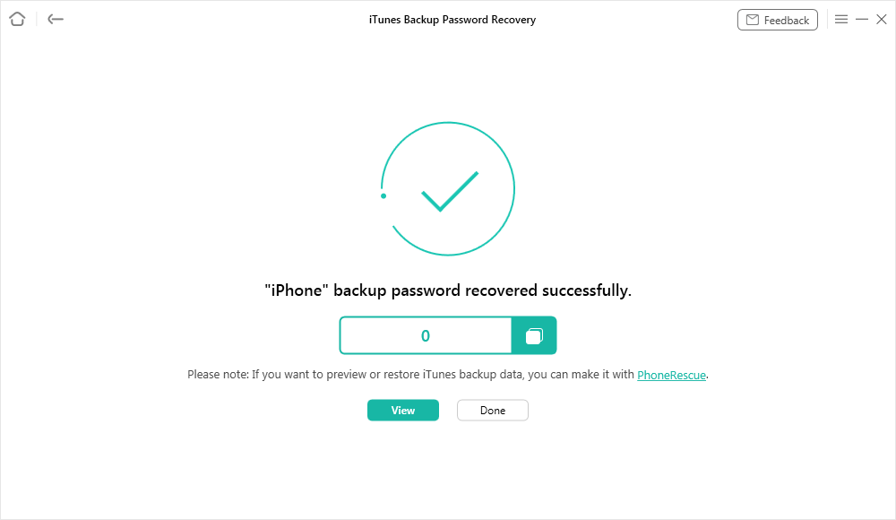 iTunes Backup Passwort erfolgreich wiederhergestellt