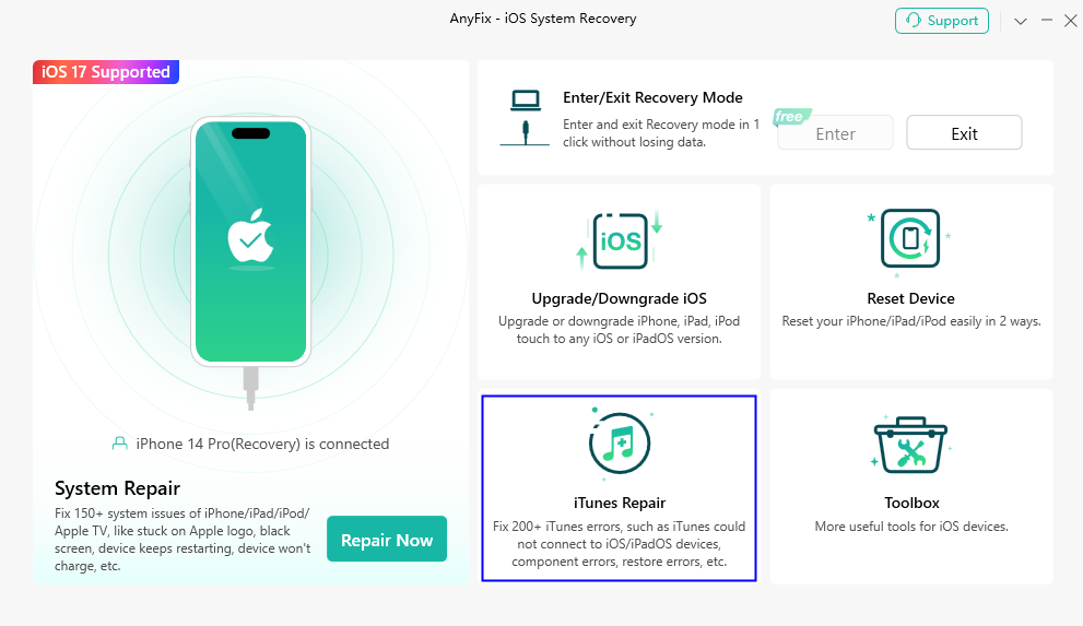 AnyFix User Guide –iTunes Repair