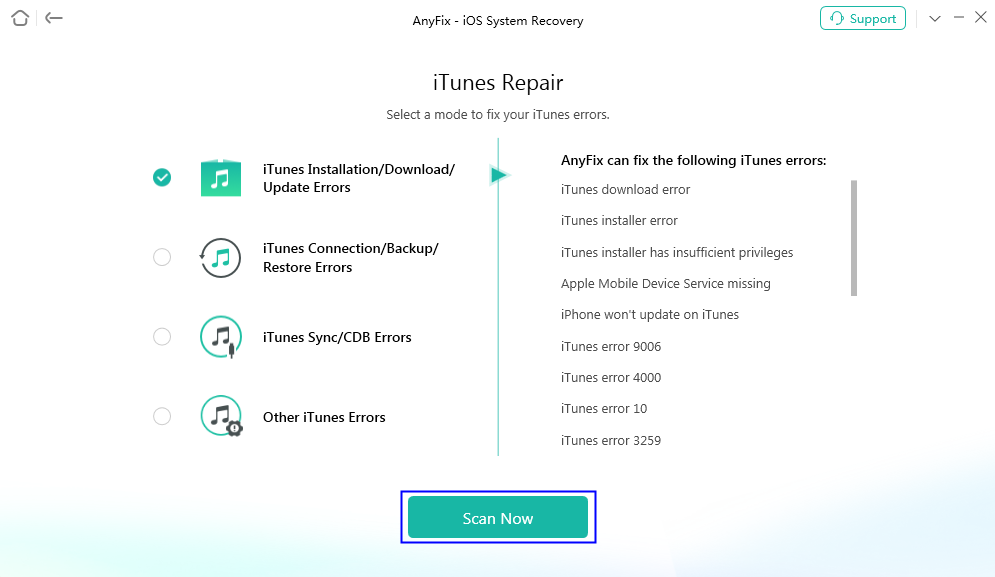 AnyFix User Guide –iTunes Repair