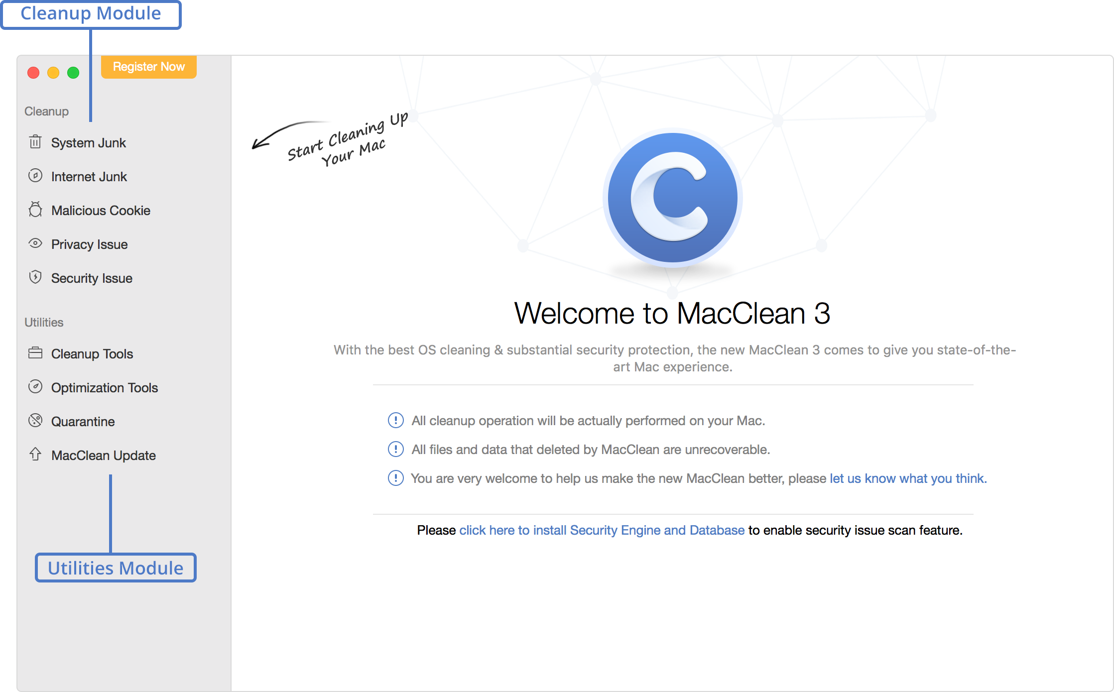 MacClean Welcome Page