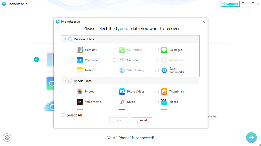 Select the Type of Data of PhoneRescue