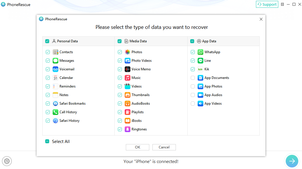 Select the Type of Data of PhoneRescue