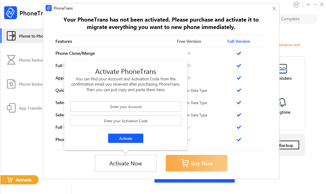 Enter Email Account and Activation Code